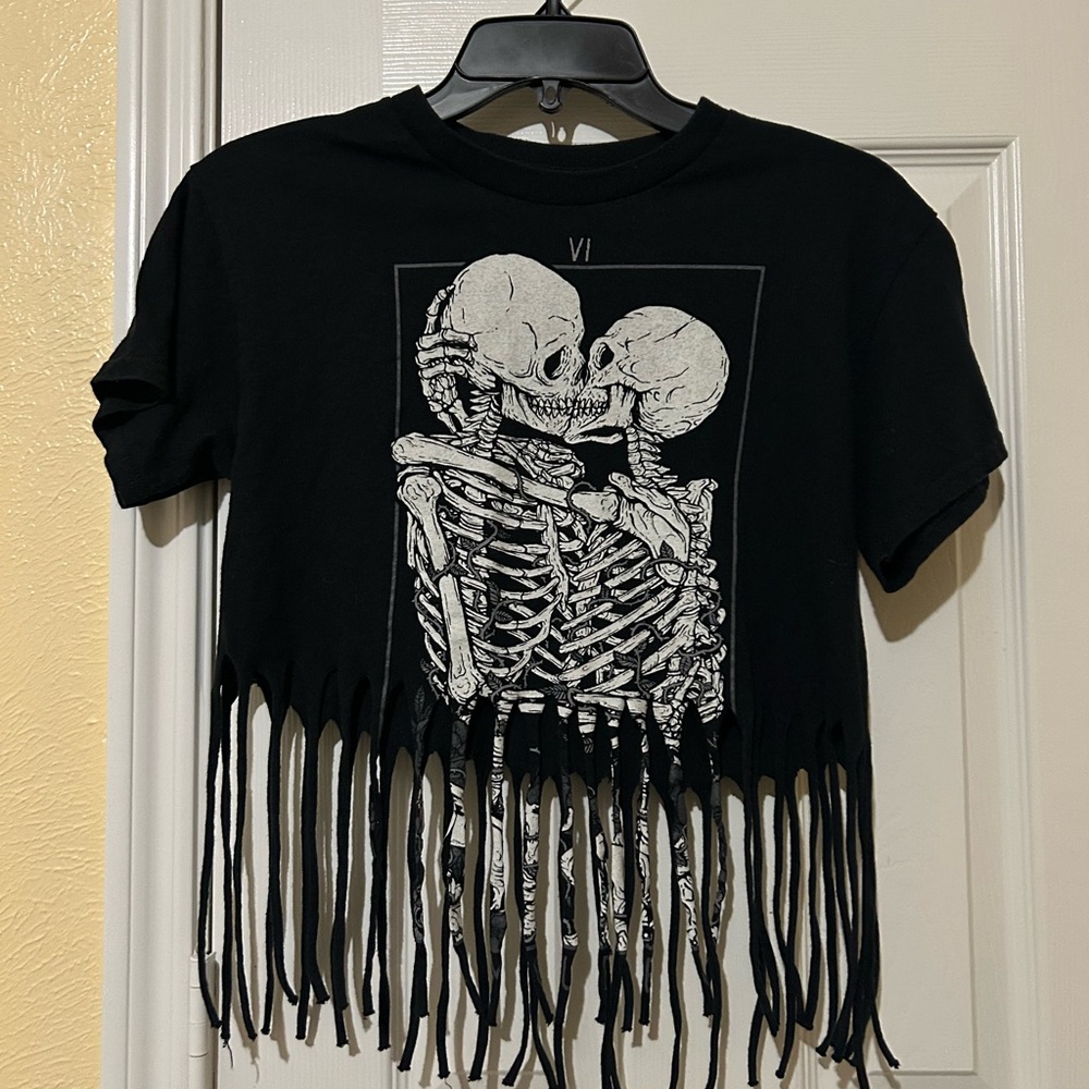 Threadless Black Skeleton Fringe Tee - image 2